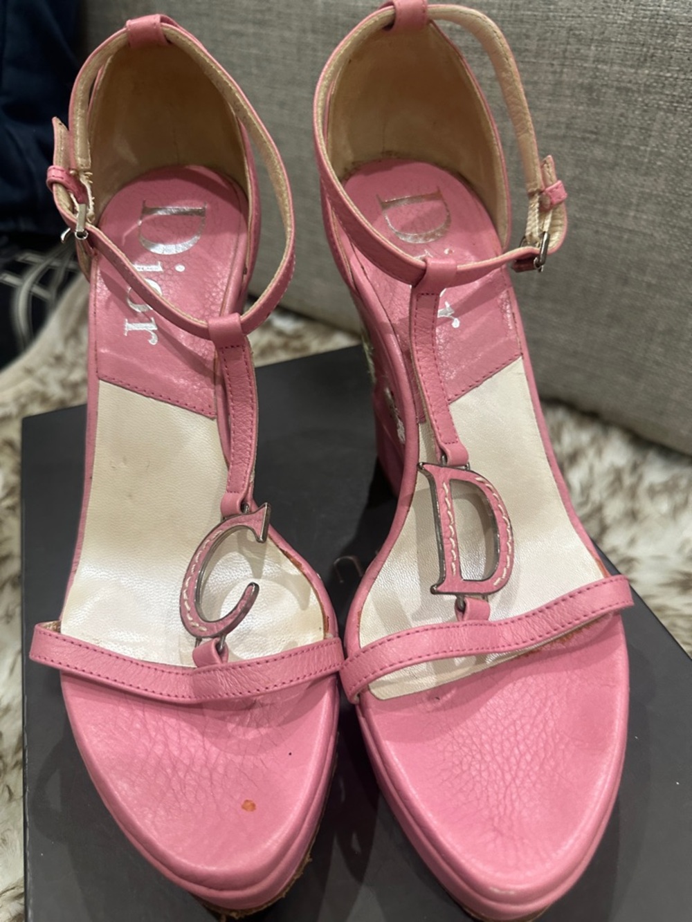 RARE DIOR Pink CD embroidered wedge to match, limited addition bag.